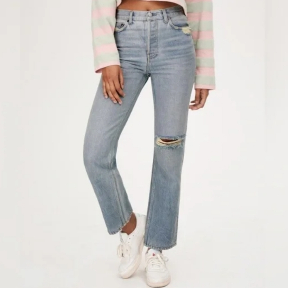 Reformation Jeans Hanna Mid Rise Largo Destroyed